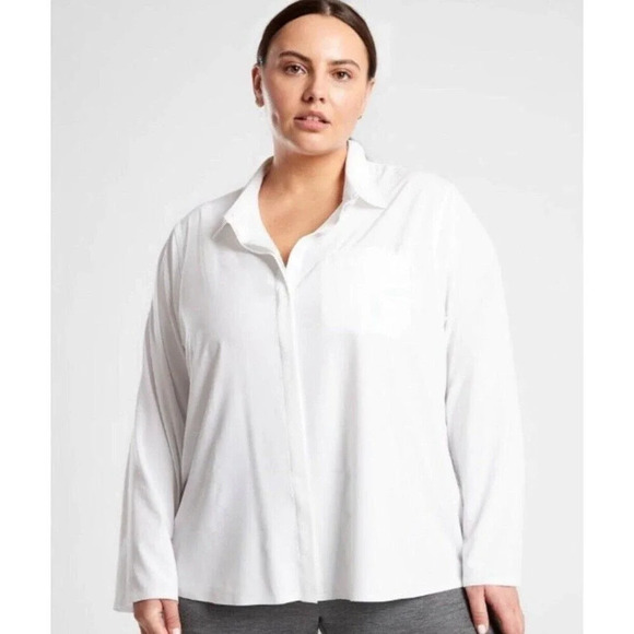 Athleta Urbanite Relaxed Fit Long Sleeve Button Down Shirt White Size 3X - Picture 1 of 8